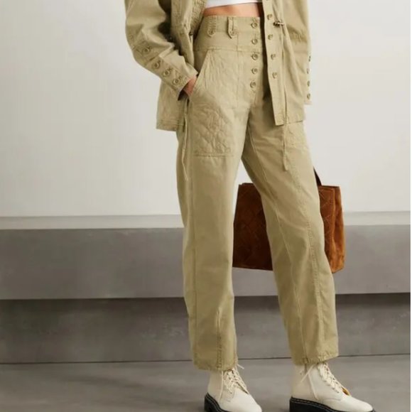 Ulla Johnson Pants - Ulla Johnson Cambrie Quilted Panel Cotton Straight Leg Pants Button Fly Size 4